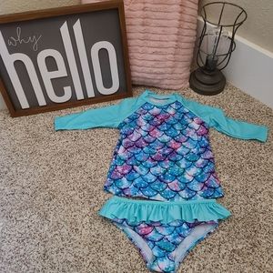 Girls Mermaid Long Sleeve 2 Piece Bikini Size Large